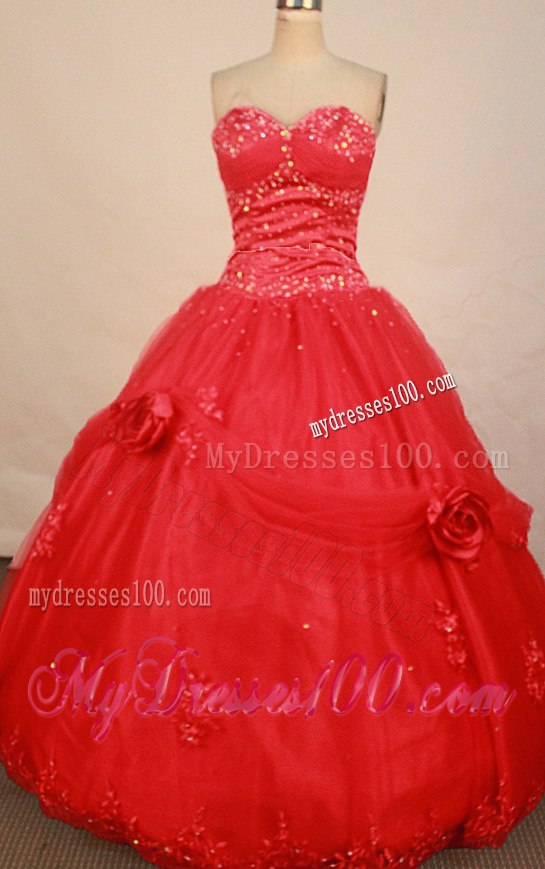 Sex Red Sweetheart Handmade Flower Puffy Quinceanera Dresses